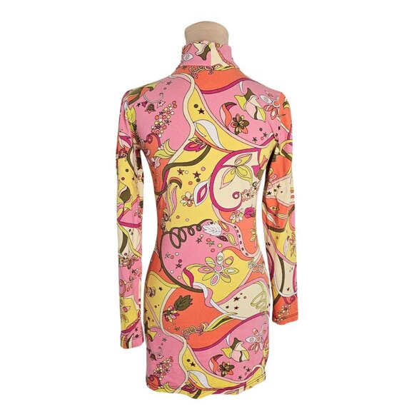 Vintage Betsy Johnson Trippy Hippie Psychedelic High Neck Mini Dress Sz M - Picture 6 of 12